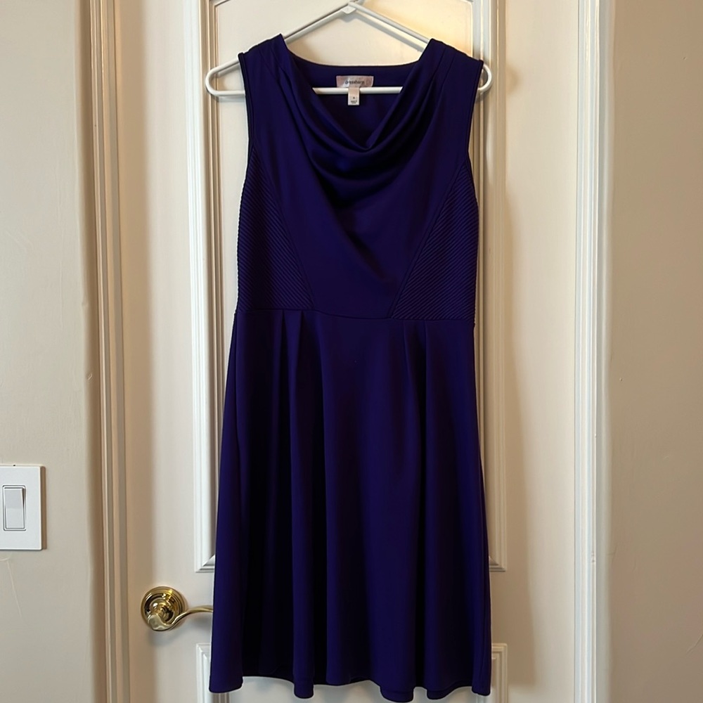 Royal purple, cowl neck, fit and flare dress, size 4